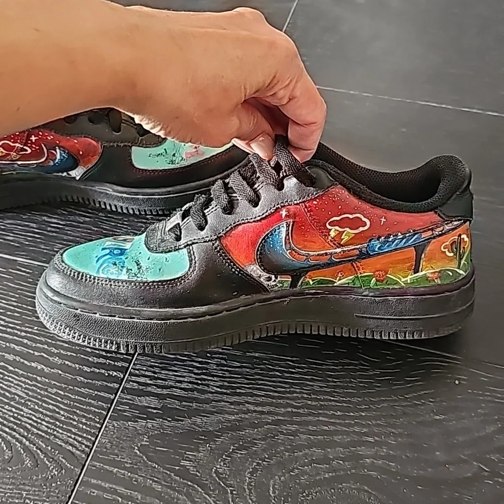 ✨️Custom Made✨ Nike Air Force 1 Travis Scott Astro World 5.5 Y Black Multi color - Picture 3 of 10